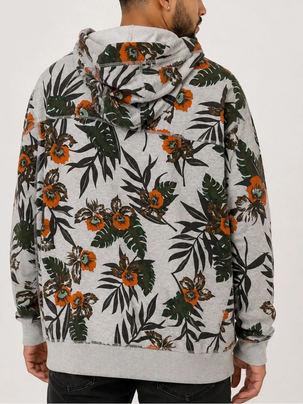 Sean John Tropical Floral Full Zip Hoodie Gray Orange Green Size XL